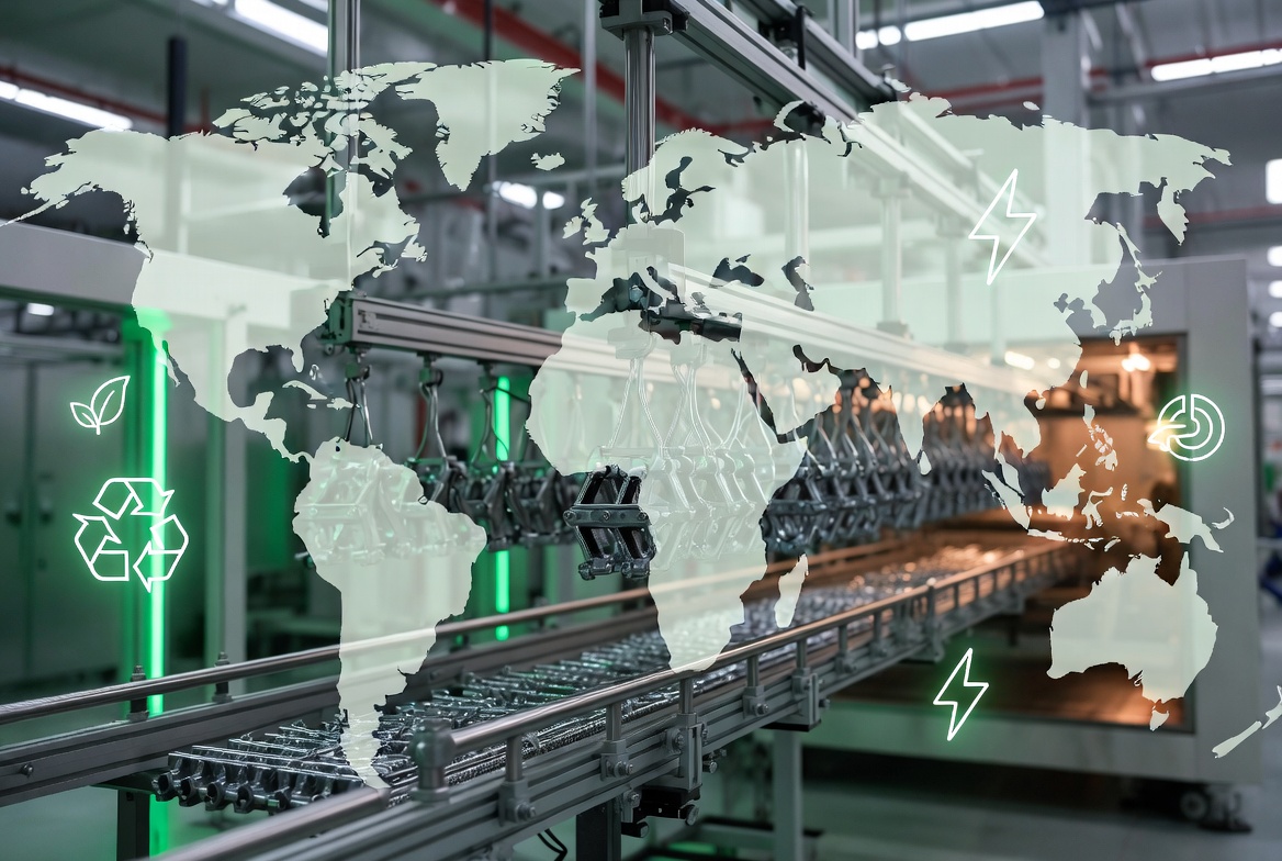 Global Powder Coating Line And Sustainability Concept Global Powder Coating Line And Sustainability Concept