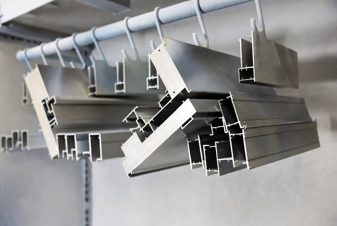 Powder Coated Geometric Profiles On Rack Powder Coated Geometric Profiles On Rack